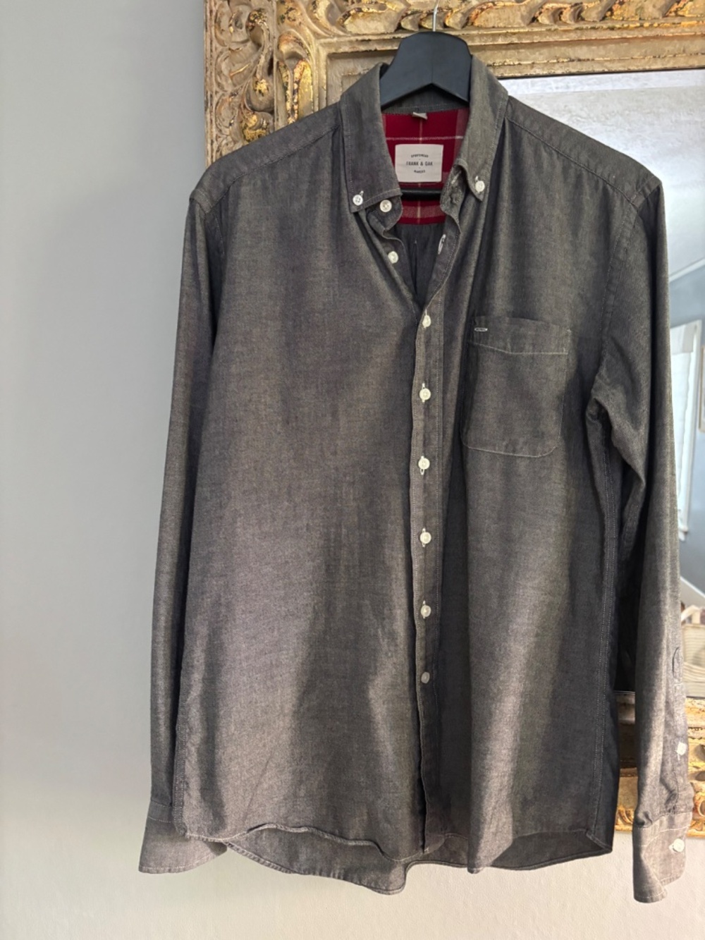 Frank And Oak Charcoal Grey Button-Down Shirt, Size Medium